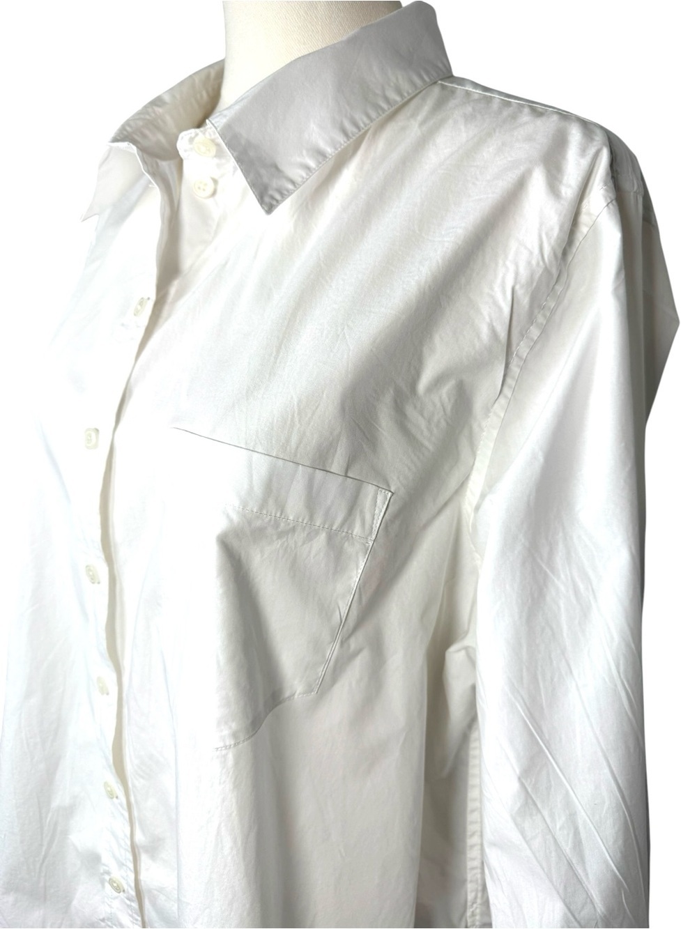 J.Crew Organic Cotton White Button Up Shirt Ruffle Cuff Black Trim Size 20 - Picture 4 of 8